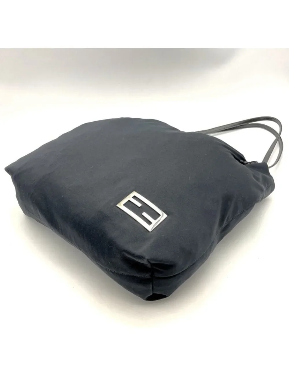 Fendi Tote Bag Cotton Jersey Leather Black Vintage